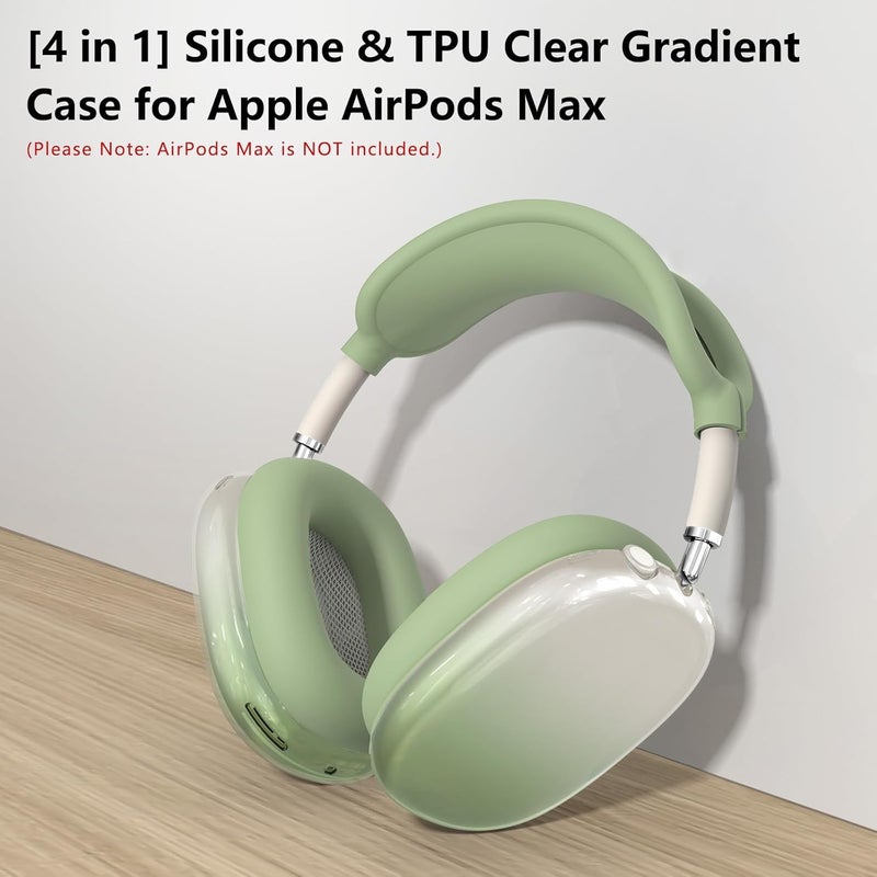 MINDRESY [4 in 1] Silicone Case Cover for AirPods Max, Clear Gradient Soft TPU Ear Cups Cover/Ear Pad Case Cover/Headband Cover Transparent Accessories for Apple AirPods Max (2024/2020)(USB-C/Lightning), Green - Image 2